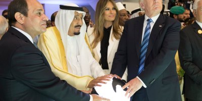 Donald Trump touches the orb with FLOTUS, King Salman of Saudi Arabia and Egyptian President Abdel Fattah el-Sisi. This May 21, 2017, photo was captured by official White House photographer Shealah Craighead.