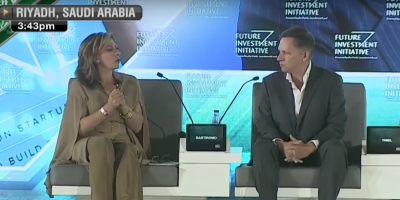 Peter Thiel and Maria Bartiromo speaking in Riyadh, Saudi Arabia at the Future Investment Initiative on Oct. 26, 2017.